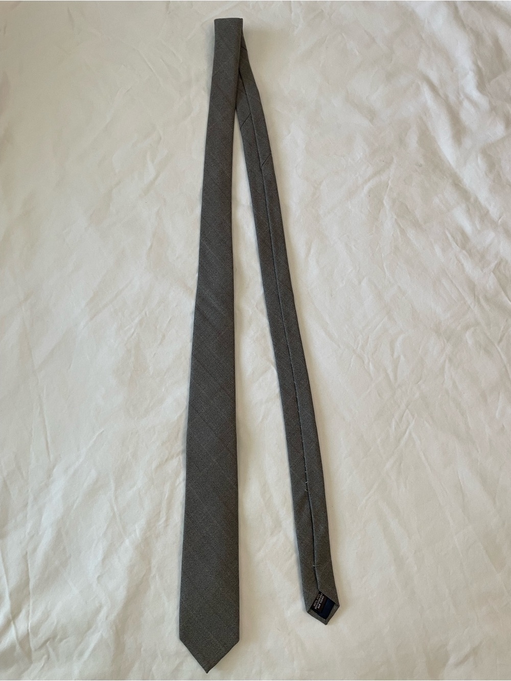 The Tie Bar Taupe Herringbone Wool Tie - Picture 3 of 7